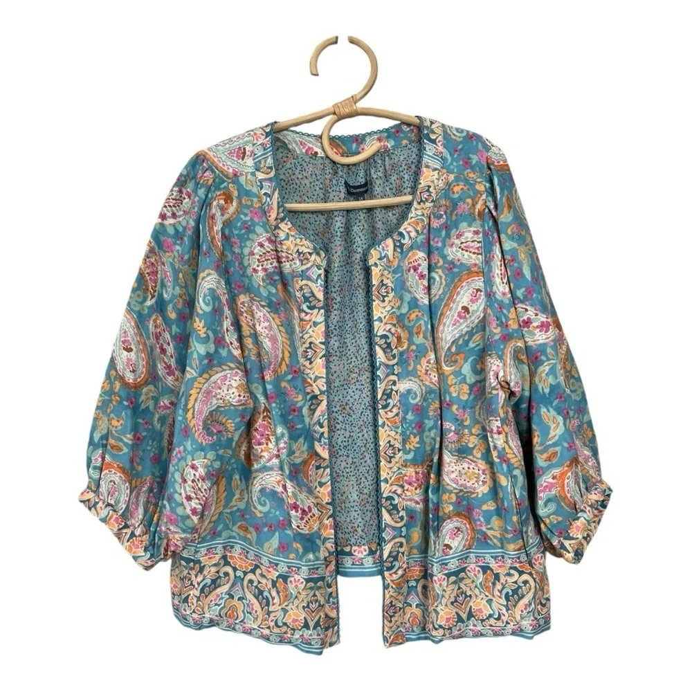 Democracy Plus Size Paisley Print 3/4 Sleeve Reversible Open-Front Jacket NEW - Picture 12 of 16